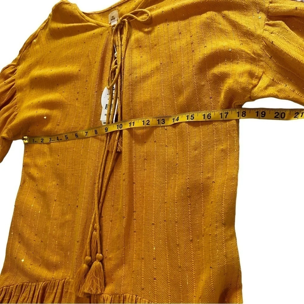 NWT PilyQ Haven Angelica Sequin Tunic XS/S Mustard Yellow Ruffled Swim Coverup